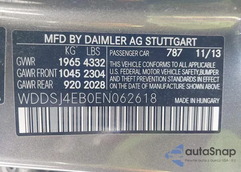 2014 Mercedes-Benz Cla 250 z USA, uszkodzony, nr VIN WDDSJ4EB0EN062618